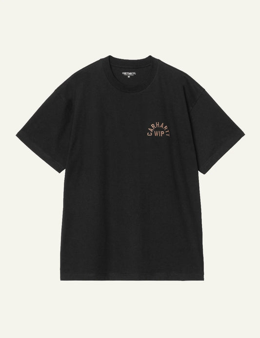 Men's Carhartt WIP S/S Arch Script T-Shirt in black with embroidered chest logo