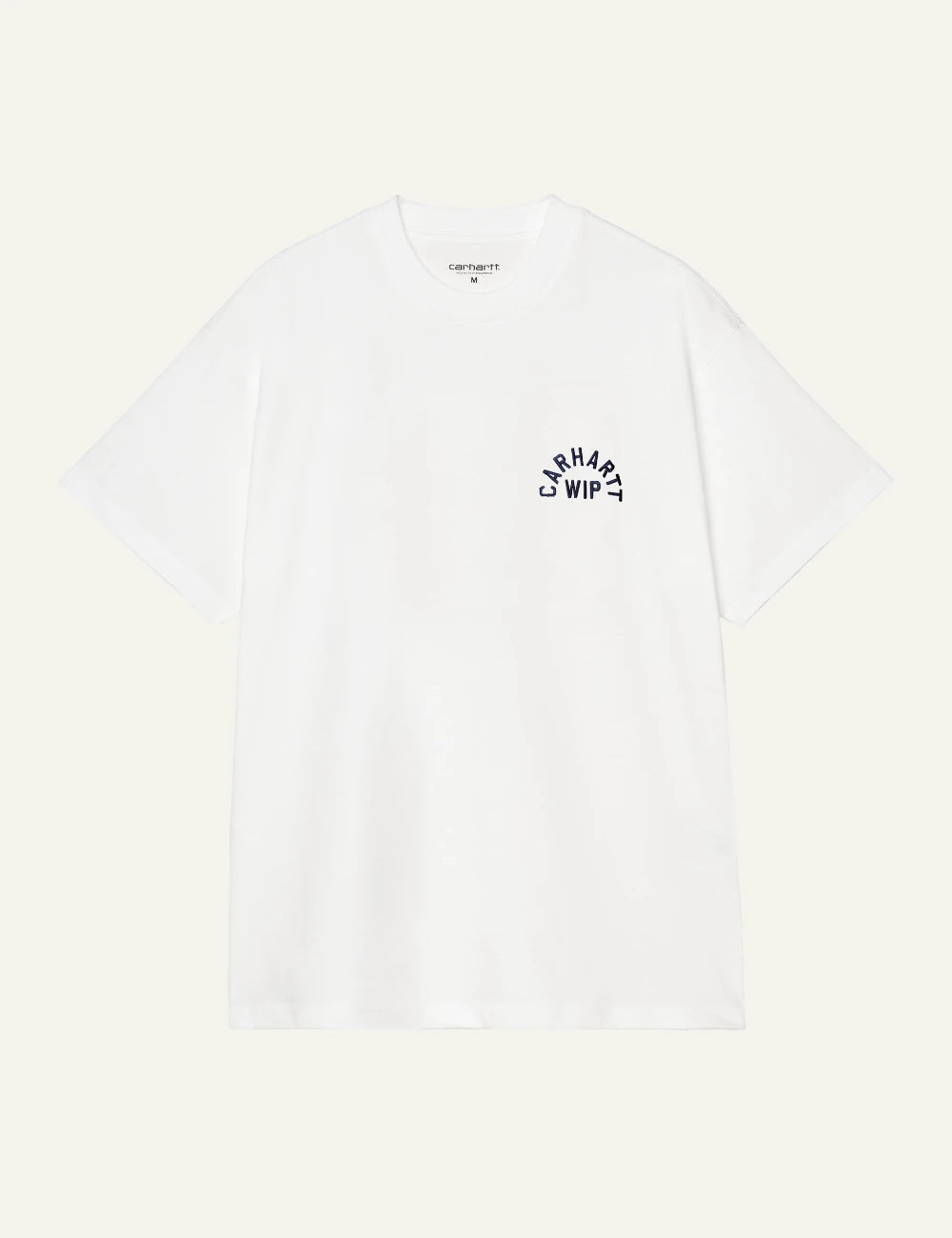 Men's Carhartt WIP S/S Arch Script T-Shirt in white with blue embroidered chest logo
