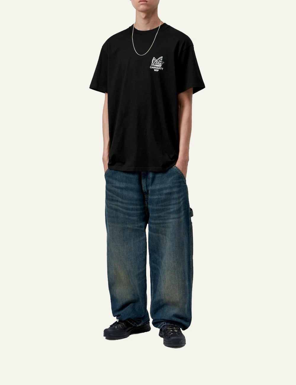 Men's Carhartt WIP S/S Hourglass T-Shirt in black with graphic prints full body