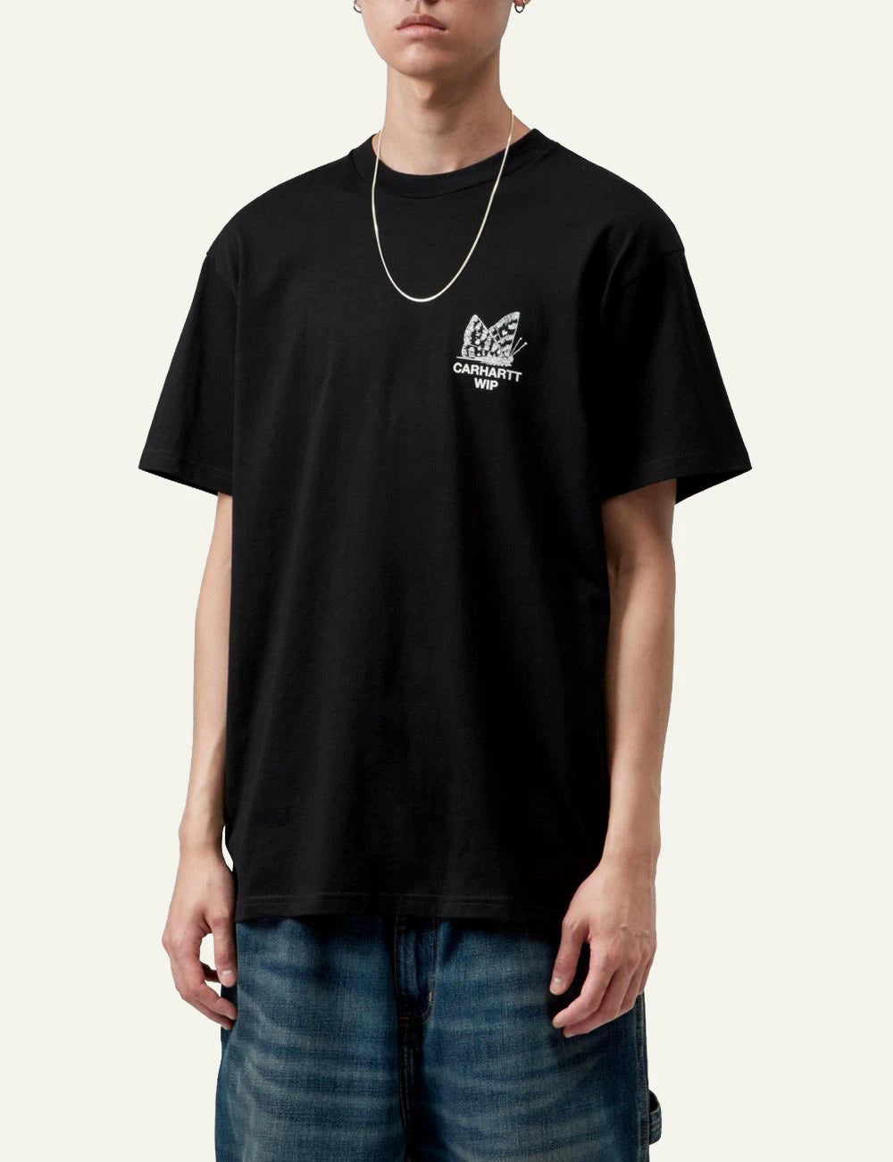Men's Carhartt WIP S/S Hourglass T-Shirt in black with graphic prints model