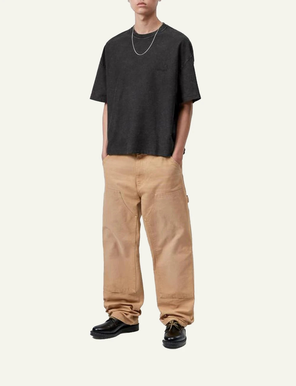 Men's Carhartt WIP S/S Lambert T-Shirt in black with moon wash finish and tonal logo full body