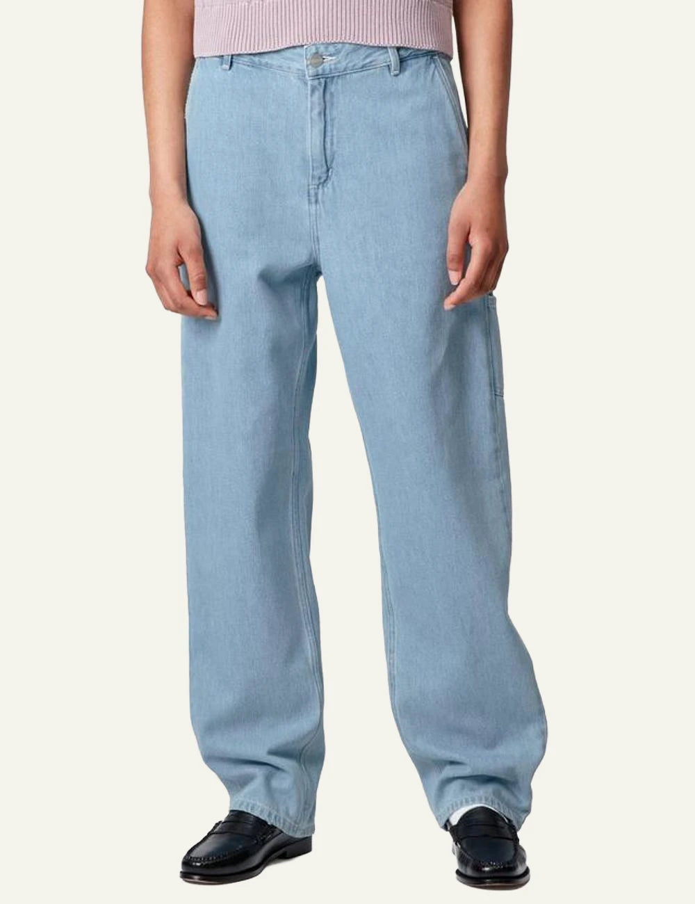 gynaikeio Carhartt WIP Newel Pant light blue denim front view wide leg