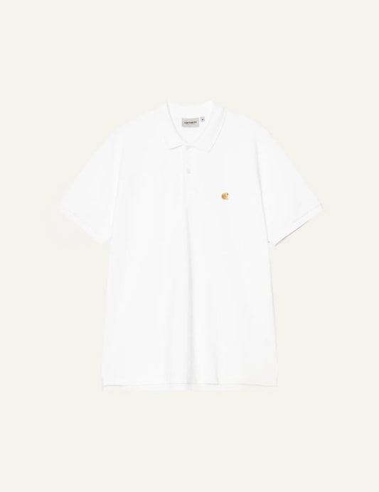 Carhartt WIP polo t-shirt white chest logo front view flat
