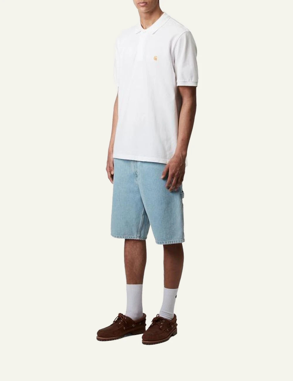 Carhartt WIP polo t-shirt white chest logo front view full look