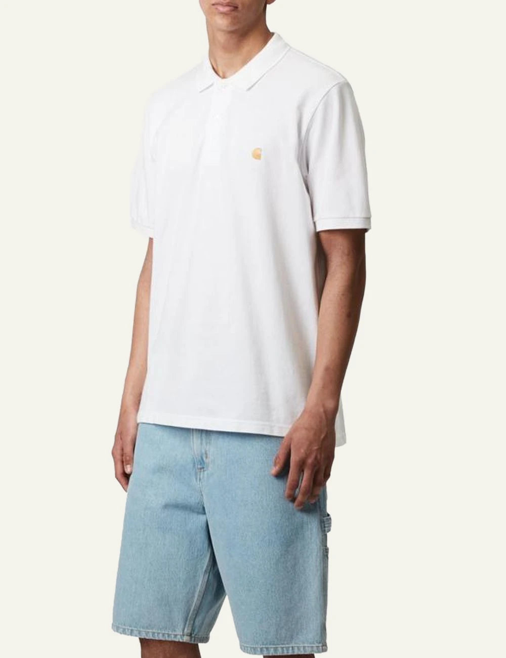 Carhartt WIP polo t-shirt white chest logo front view model