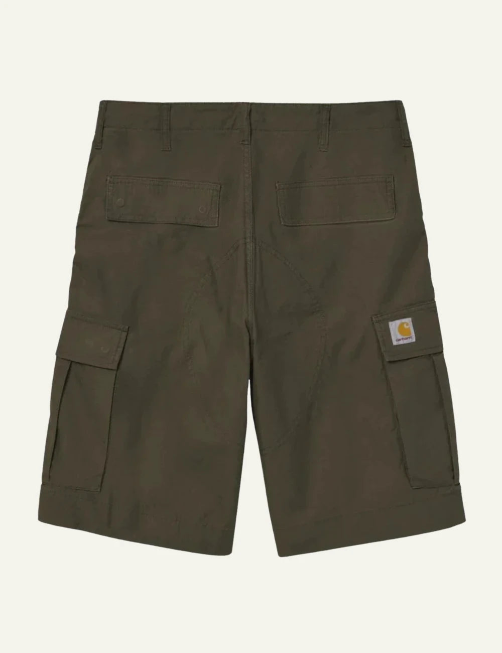 carhartt wip regular cargo shorts cypress green front pockets back flat view