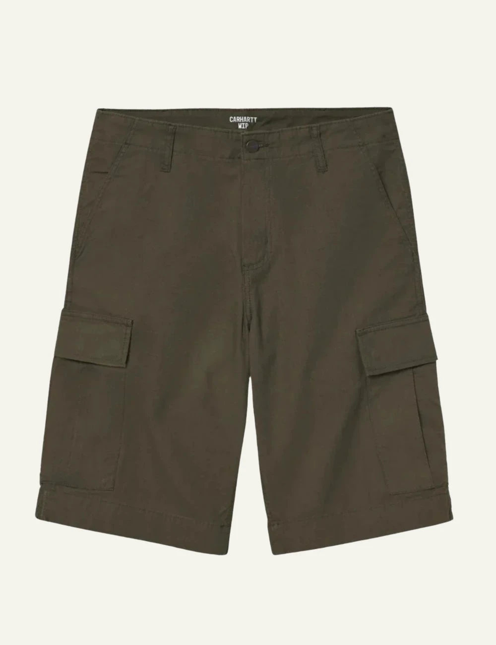 carhartt wip regular cargo shorts cypress green front pockets front flat view