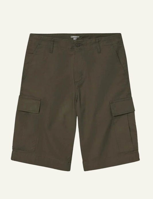 carhartt wip regular cargo shorts cypress green front pockets front flat view