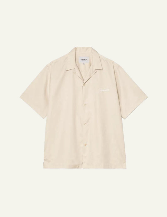 carhartt wip script logo shirt beige front flat view