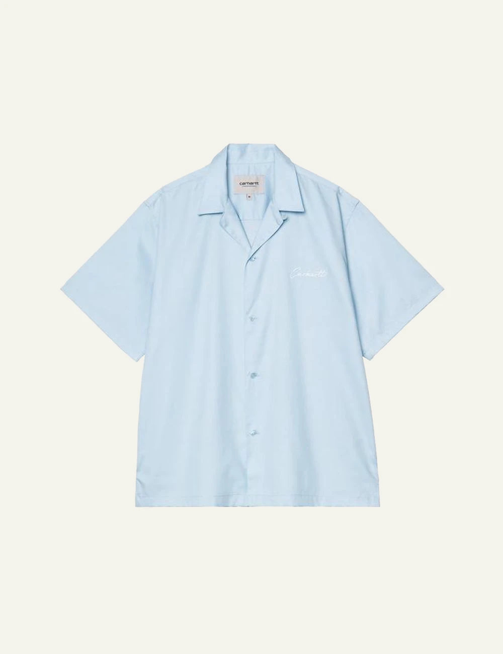 carhartt wip script logo shirt light blue front flat view