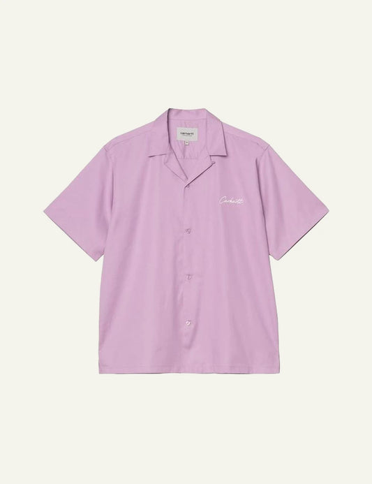carhartt wip script logo shirt lilac front flat view