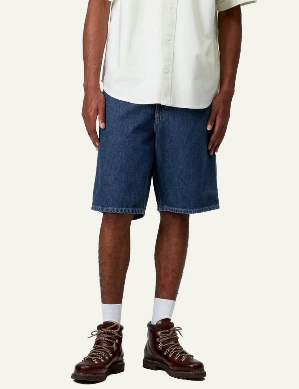 Carhartt WIP Single Knee denim shorts blue front view