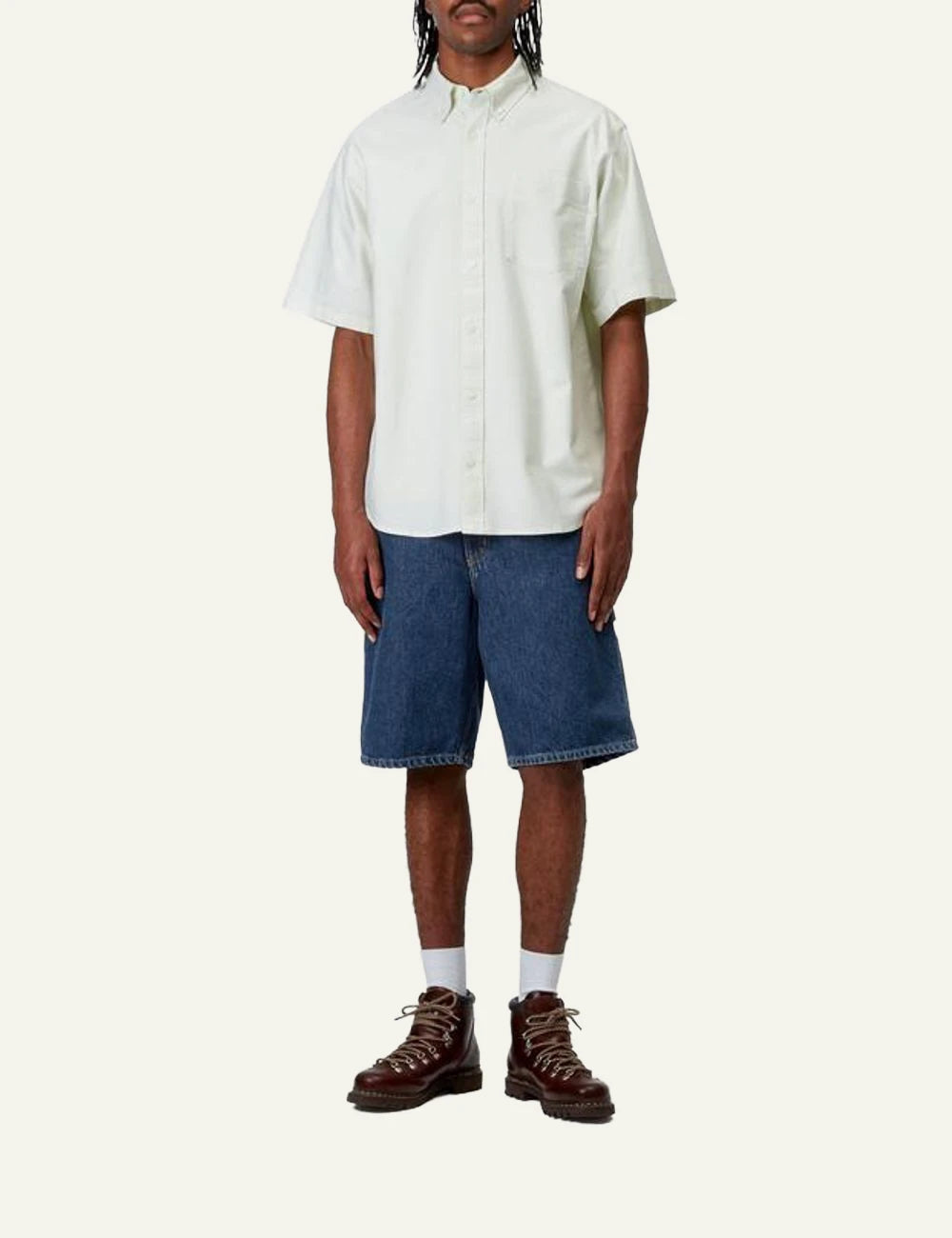 Carhartt WIP Single Knee denim shorts blue front view full look