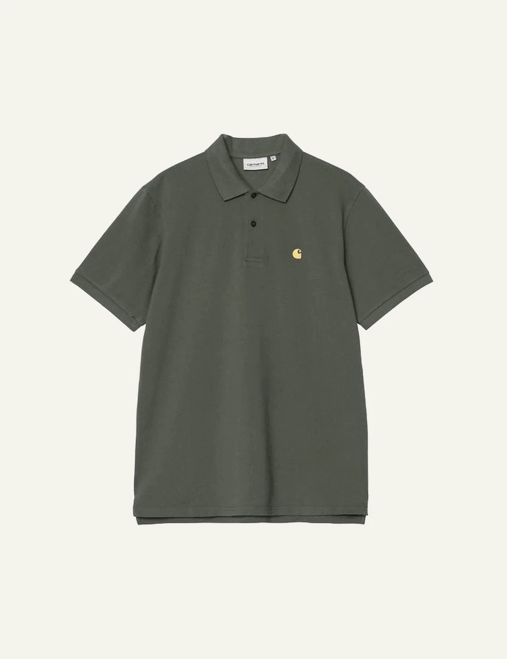 Carhartt WIP S S Chase pique polo leaf green gold logo front view