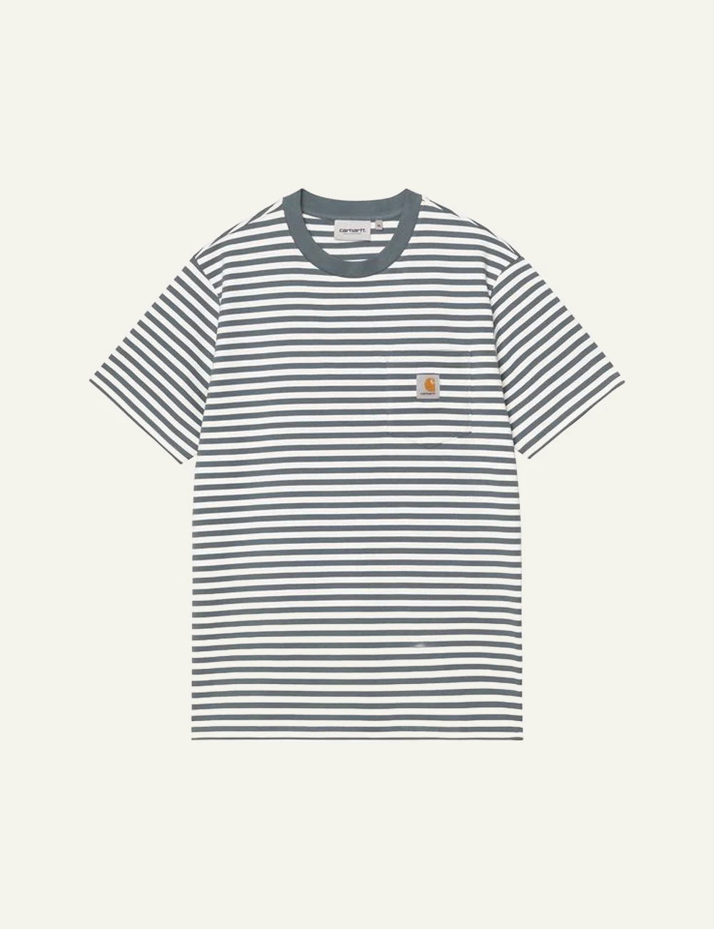 Carhartt WIP striped pocket t-shirt grey white front view