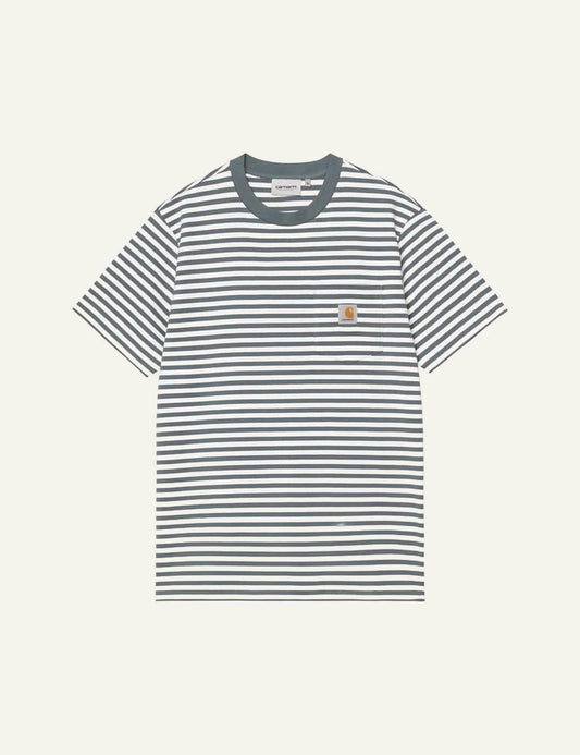 Carhartt WIP striped pocket t-shirt grey white front view