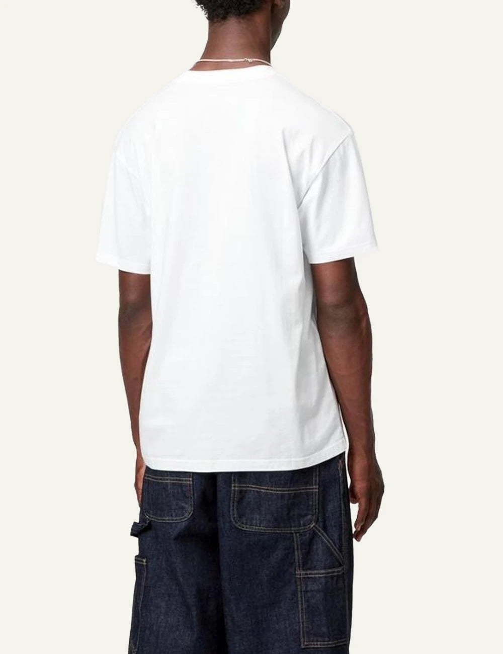Carhartt WIP white t-shirt with chest pocket and red heart logo back model view