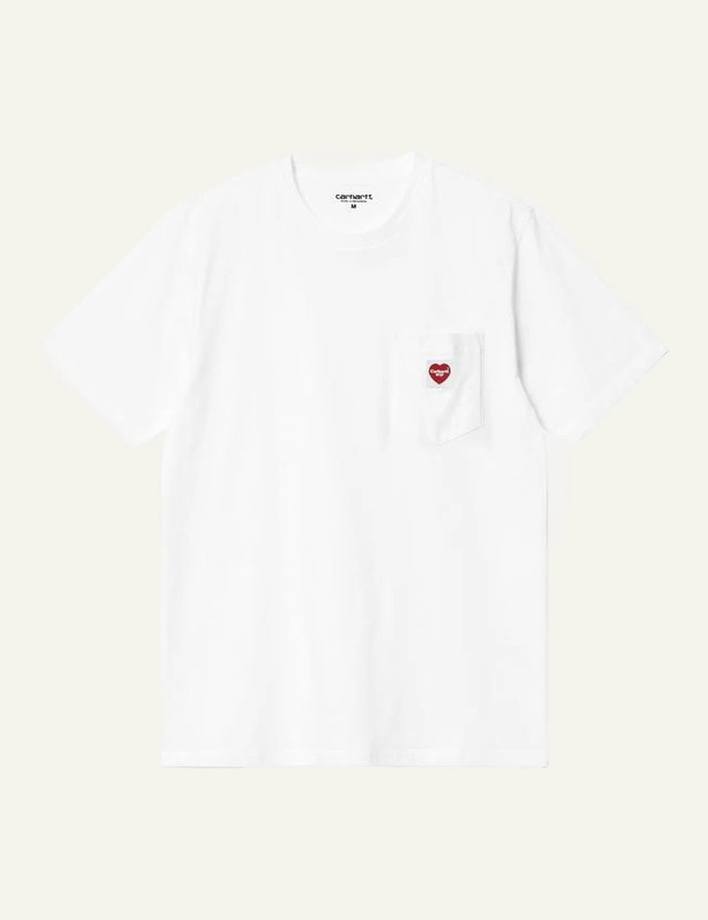 Carhartt WIP white t-shirt with chest pocket and red heart logo front flat view