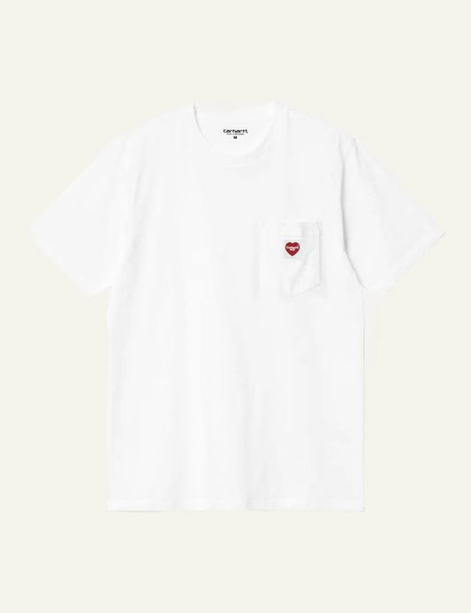 Carhartt WIP white t-shirt with chest pocket and red heart logo front flat view