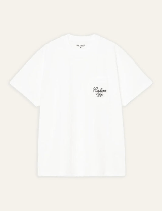 Carhartt WIP white t-shirt with small script logo on chest front flat view