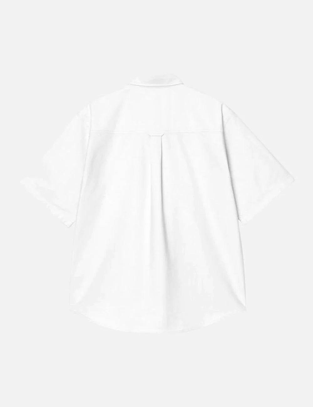 Carhartt WIP white short sleeve button-down shirt with chest pocket back flat view