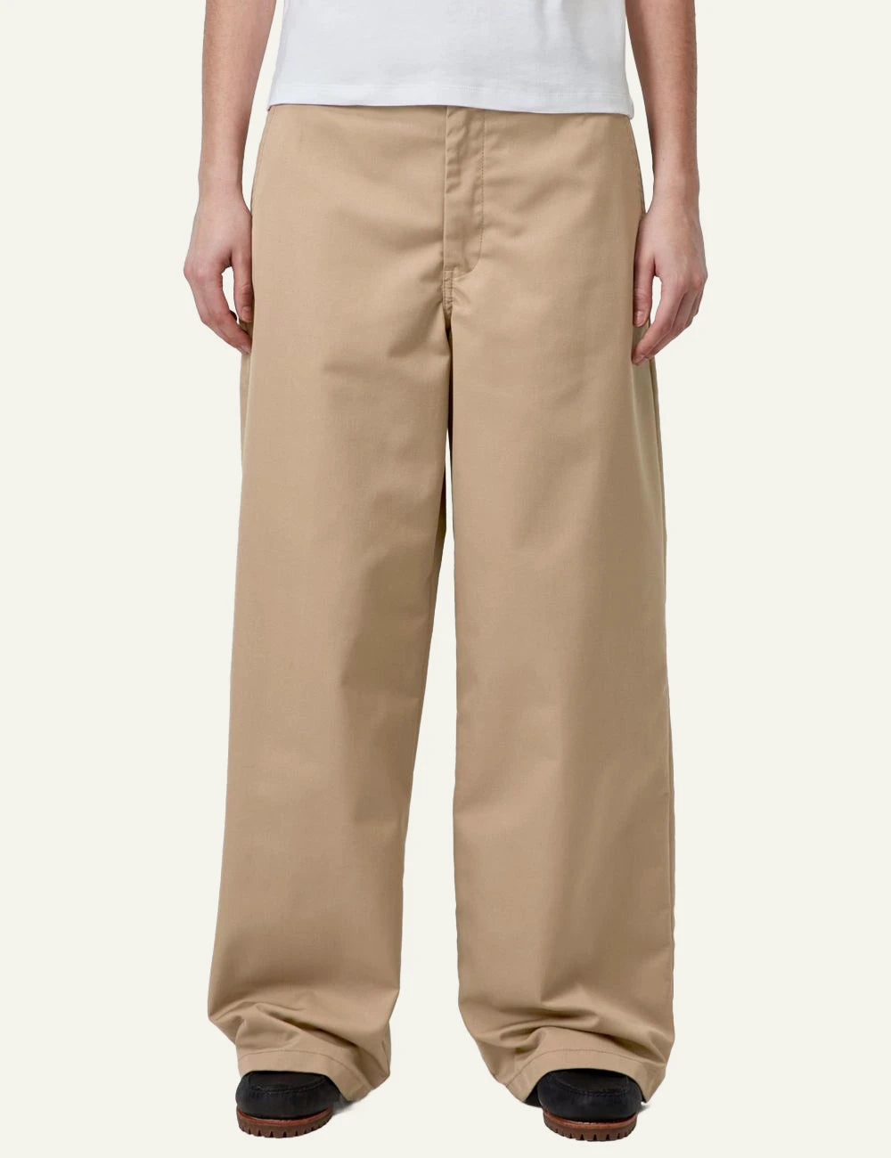 carhartt wip wide leg chino pants beige front model view