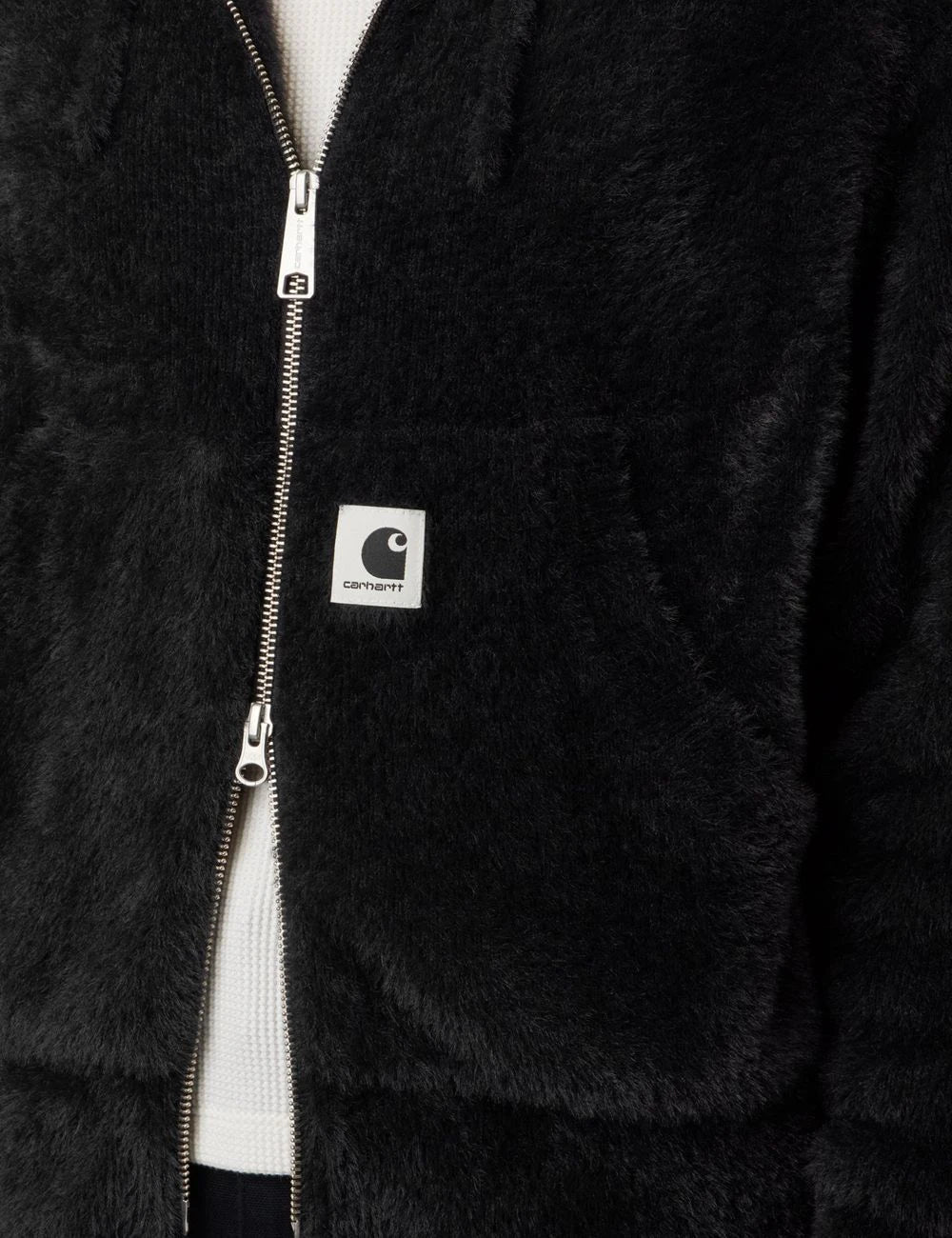 Women's Carhartt WIP black brushed knit hooded jacket with two-way zip and kangaroo pocket detail