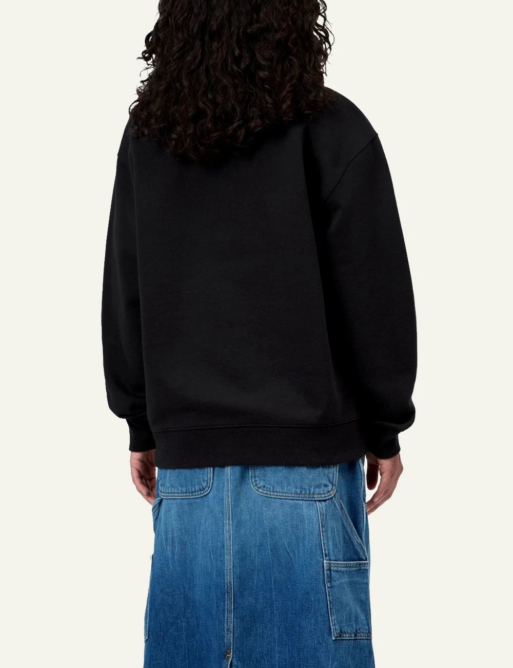 Women's Carhartt WIP black crewneck sweatshirt with pink embroidered script logo back view