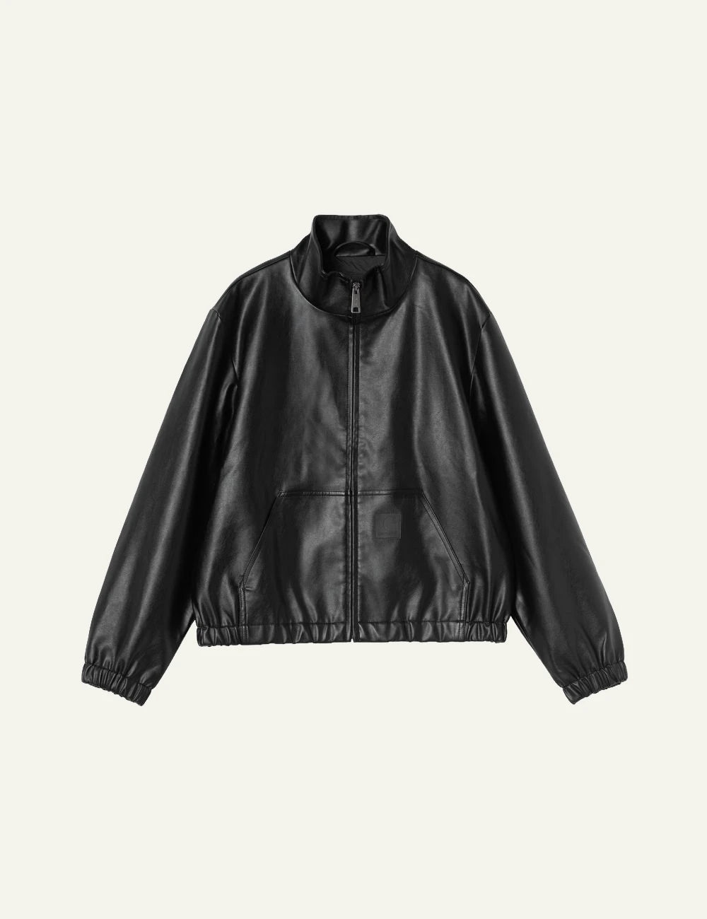 Women's Carhartt WIP black faux leather jacket with stand collar and kangaroo pocket