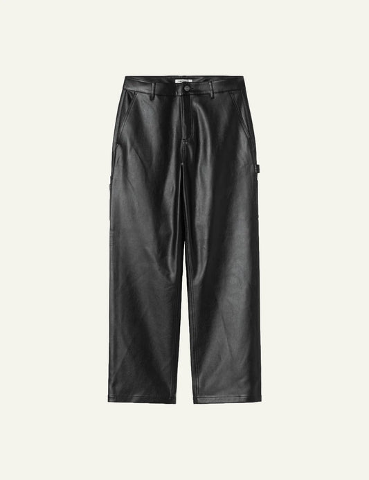 Women's Carhartt WIP black faux leather straight leg work pants with utility pockets