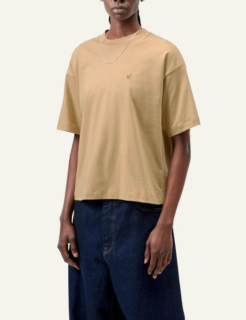 Women's Carhartt WIP Chester beige cropped top with embroidered C logo front view