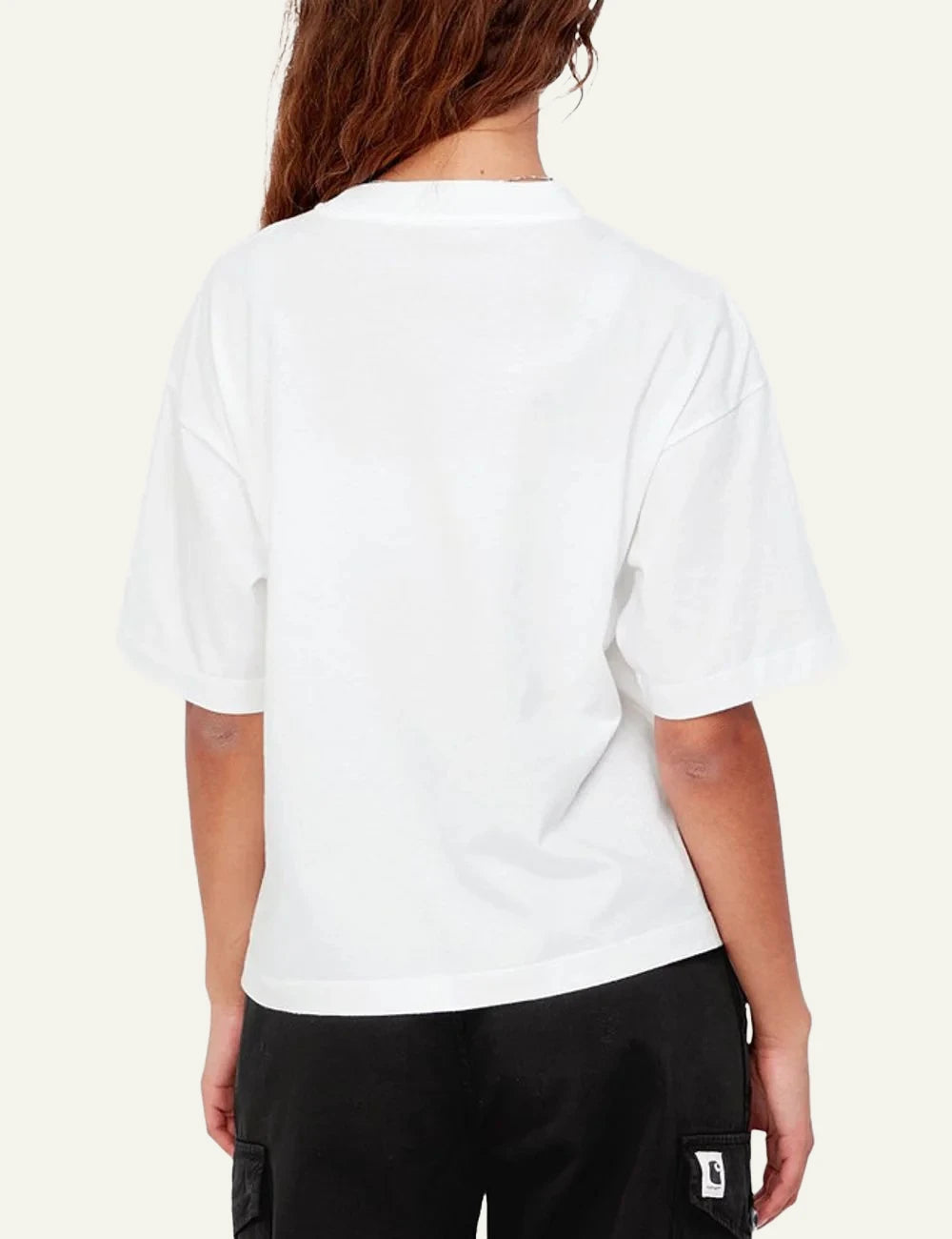 Carhartt WIP Chester t-shirt se white me kentimeno logo sto stithos back