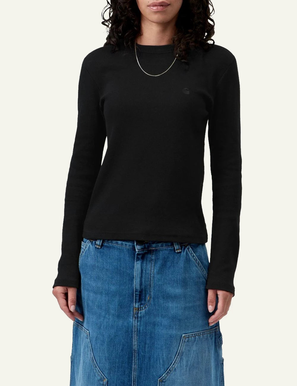 Women's Carhartt WIP L/S Philipa black long sleeve top with embroidered C logo front view