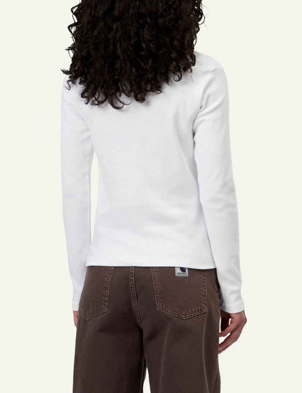 Women's Carhartt WIP L/S Philipa white long sleeve top with embroidered C logo back view