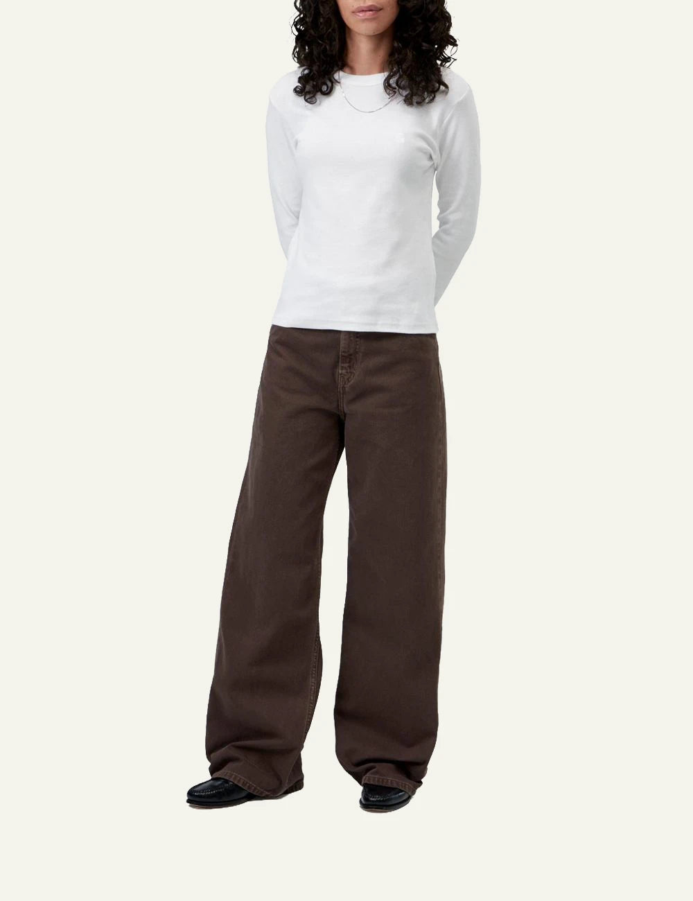 Women's Carhartt WIP L/S Philipa white long sleeve top with embroidered C logo front view full look