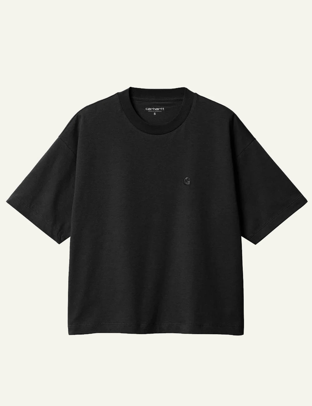 Carhartt WIP black t-shirt me kentimeno logo sto stithos