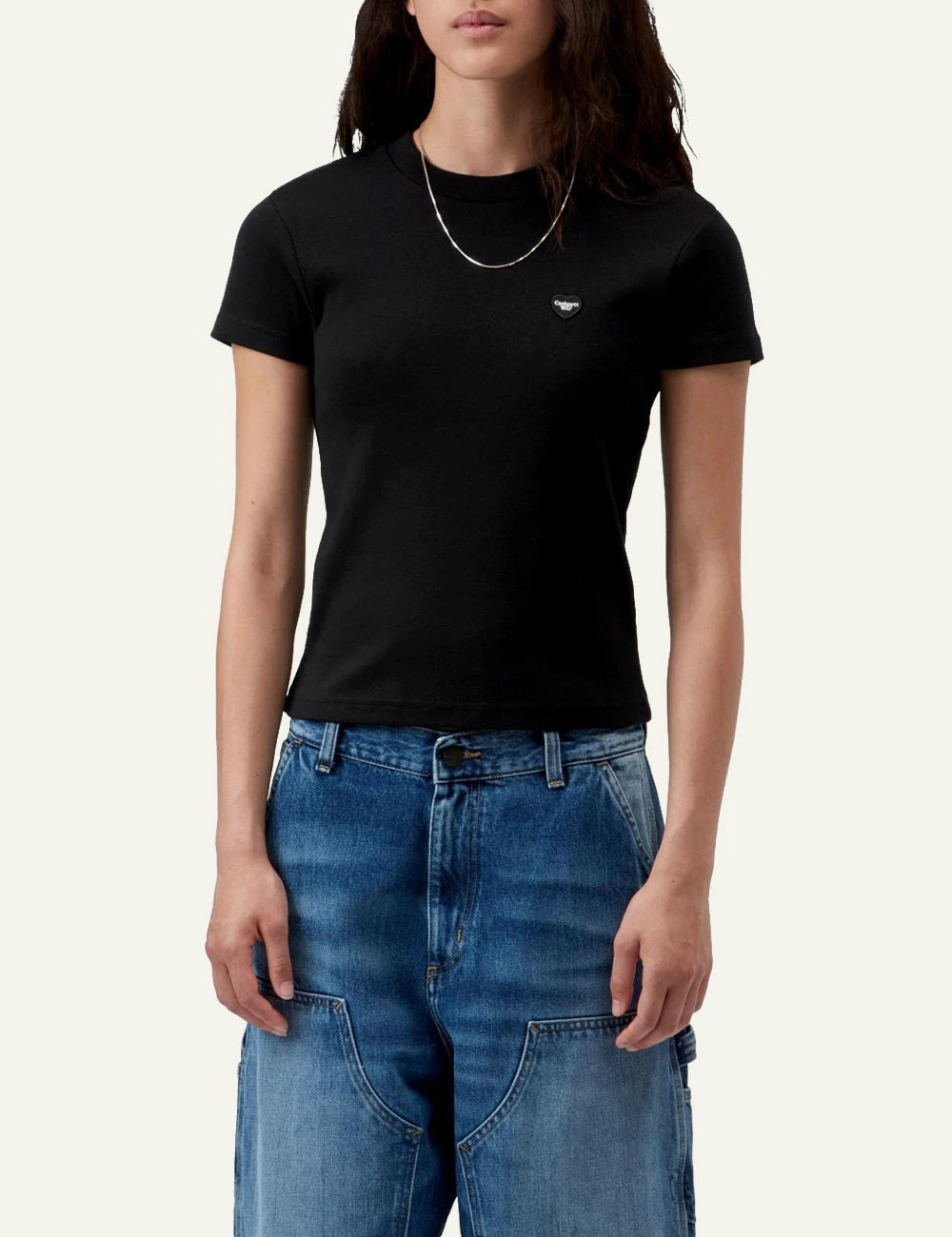 Women's Carhartt WIP Small Heart Patch black top with heart logo front view