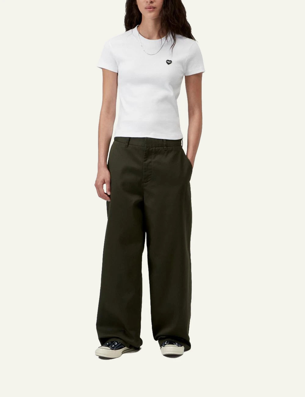 Women's Carhartt WIP Small Heart Patch white top with heart logo front view full look