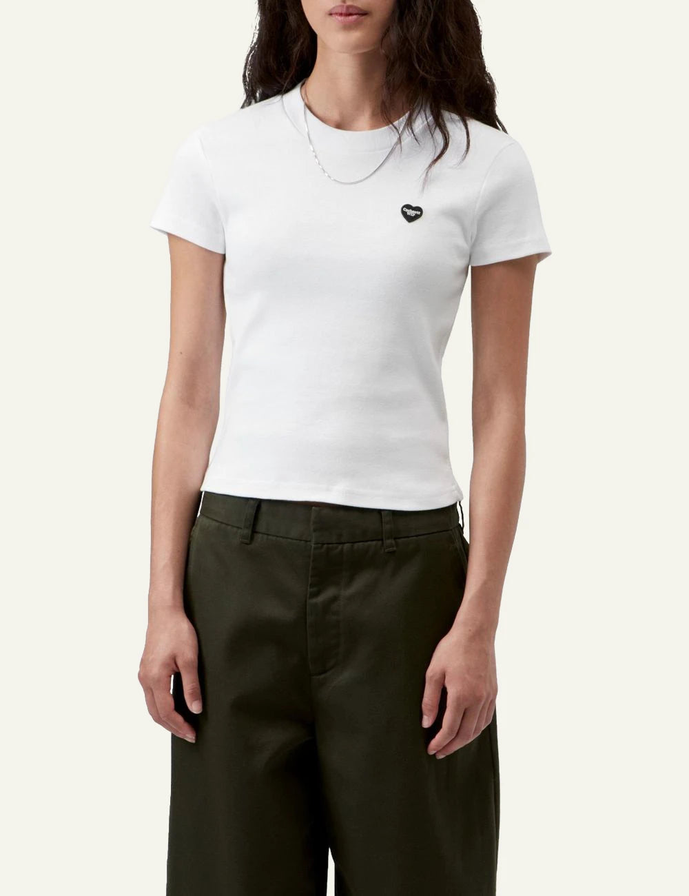 Women's Carhartt WIP Small Heart Patch white top with heart logo front view
