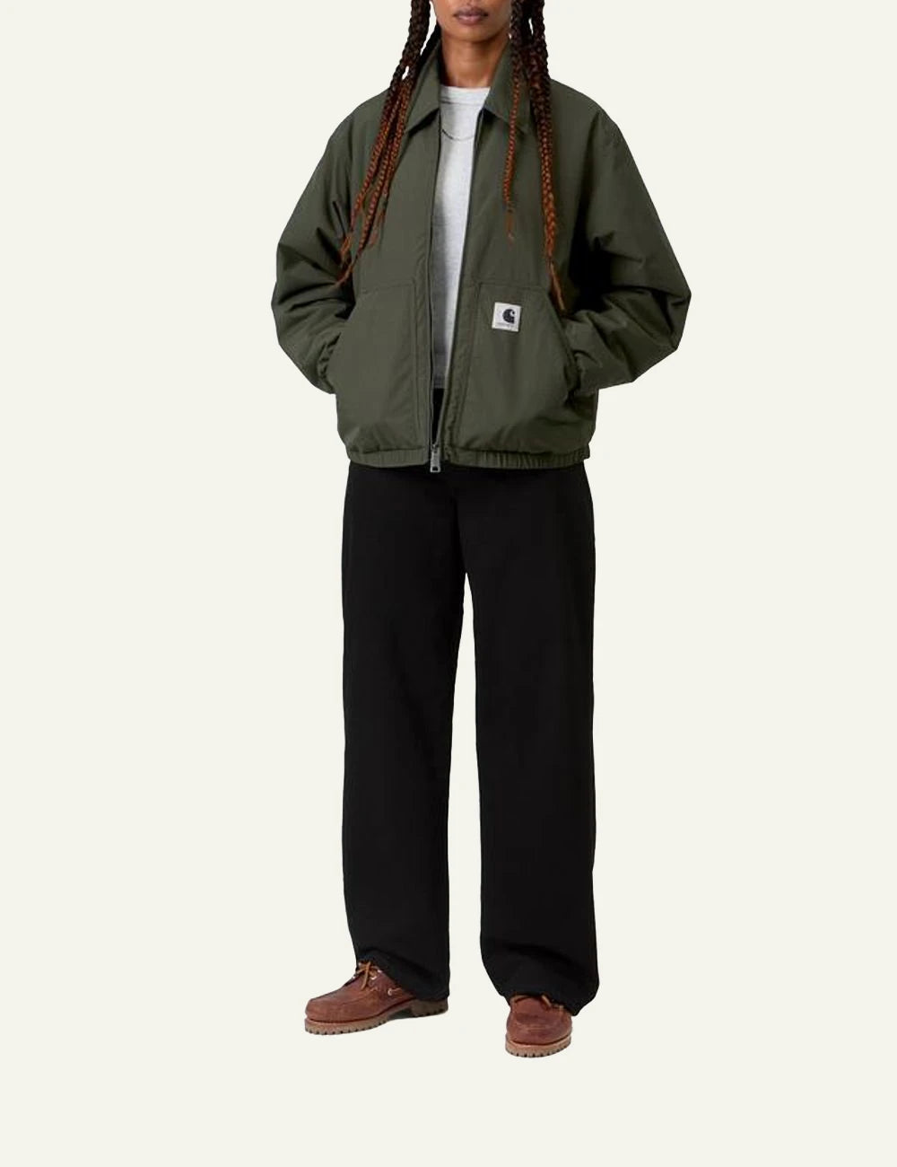 Women's Carhartt WIP khaki Stanwood jacket with water-repellent finish full body