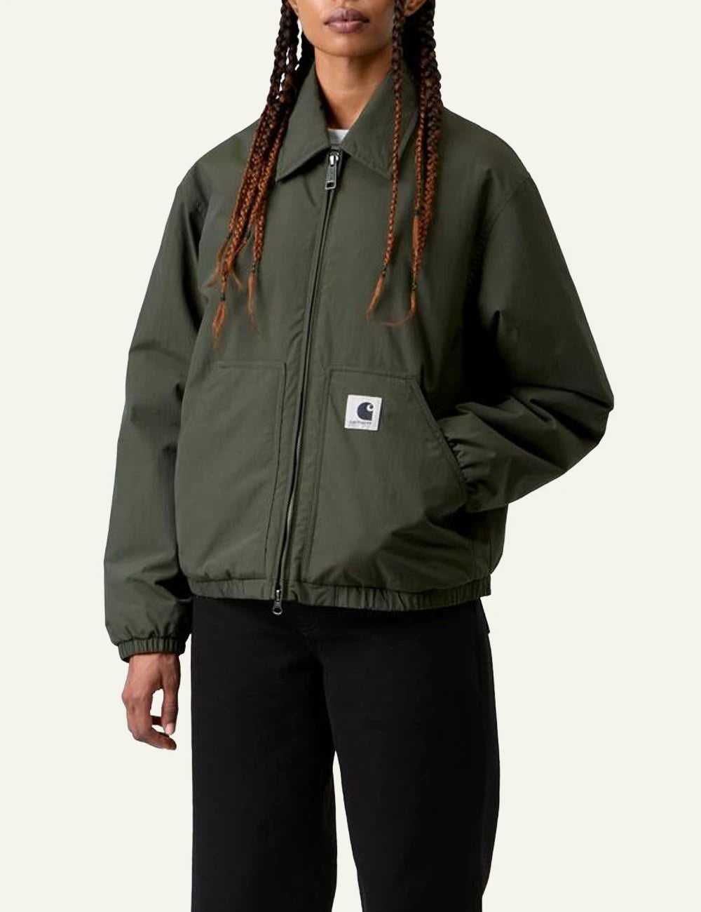 Women's Carhartt WIP khaki Stanwood jacket with water-repellent finish model