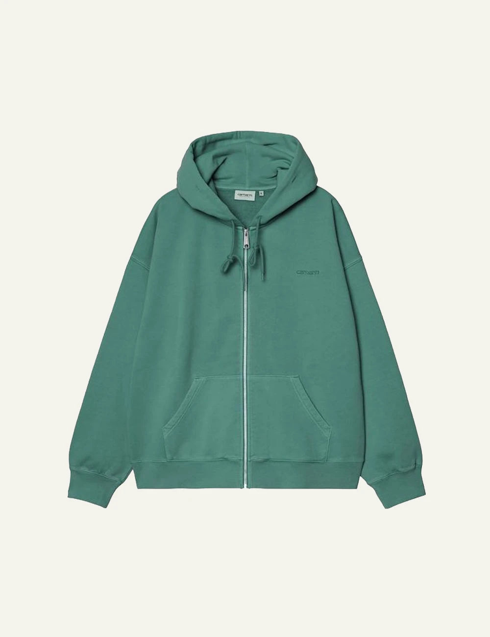 carhartt wip zip hoodie green front flat view