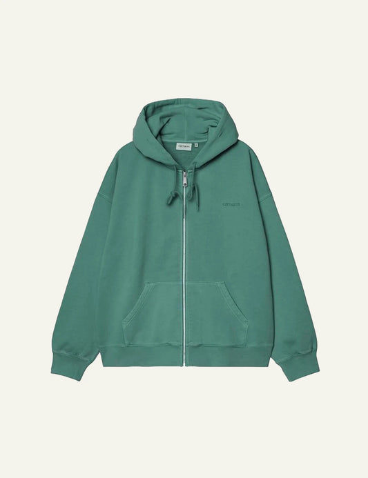 carhartt wip zip hoodie green front flat view