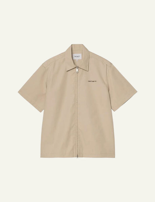 carhartt wip zip shirt beige front flat view