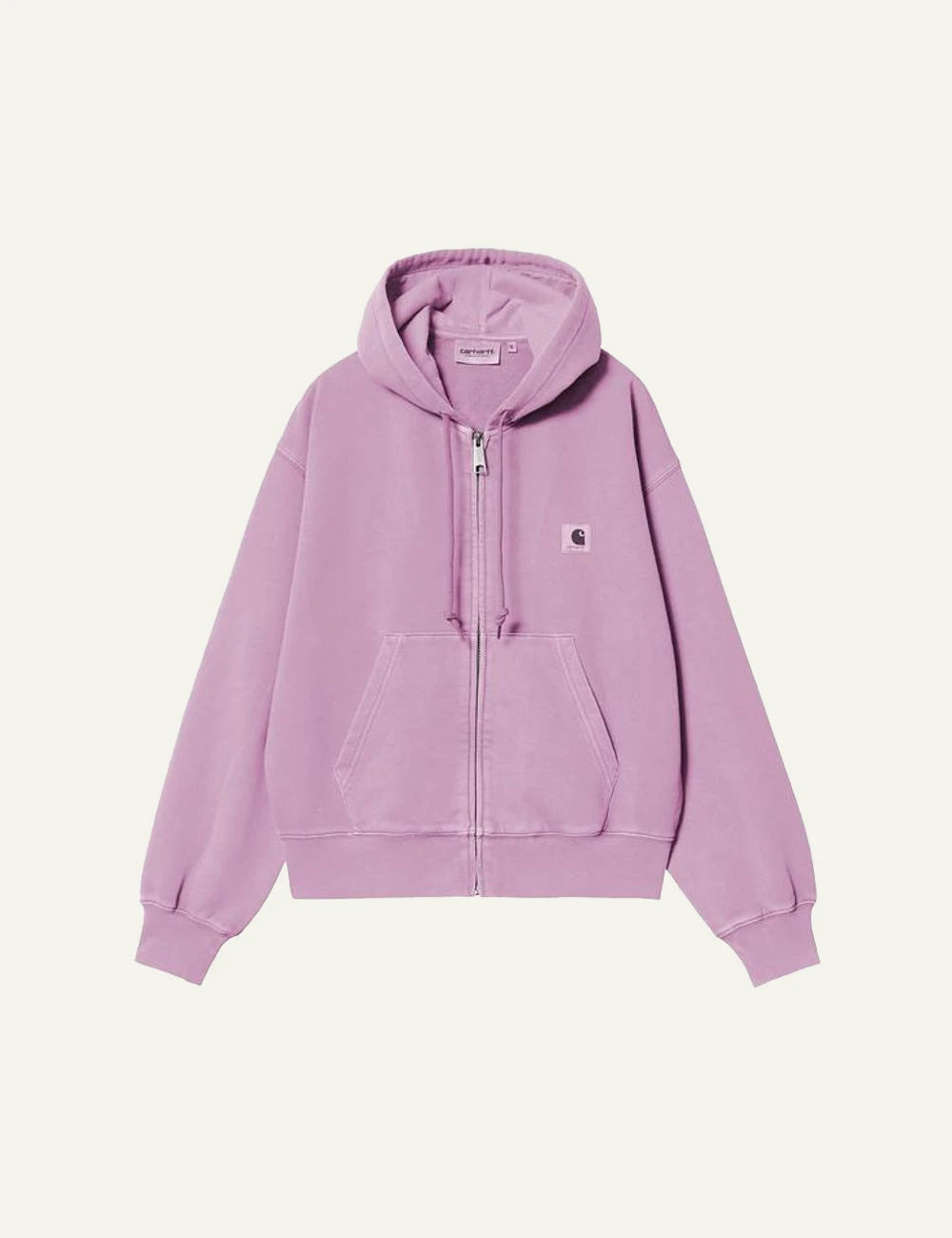 Carhartt zip up hoodie in pink with front pocket front flat view