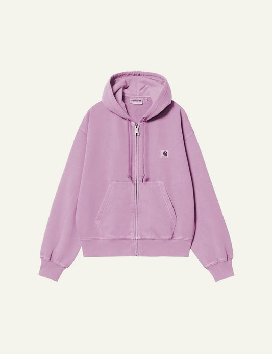 Carhartt zip up hoodie in pink with front pocket front flat view