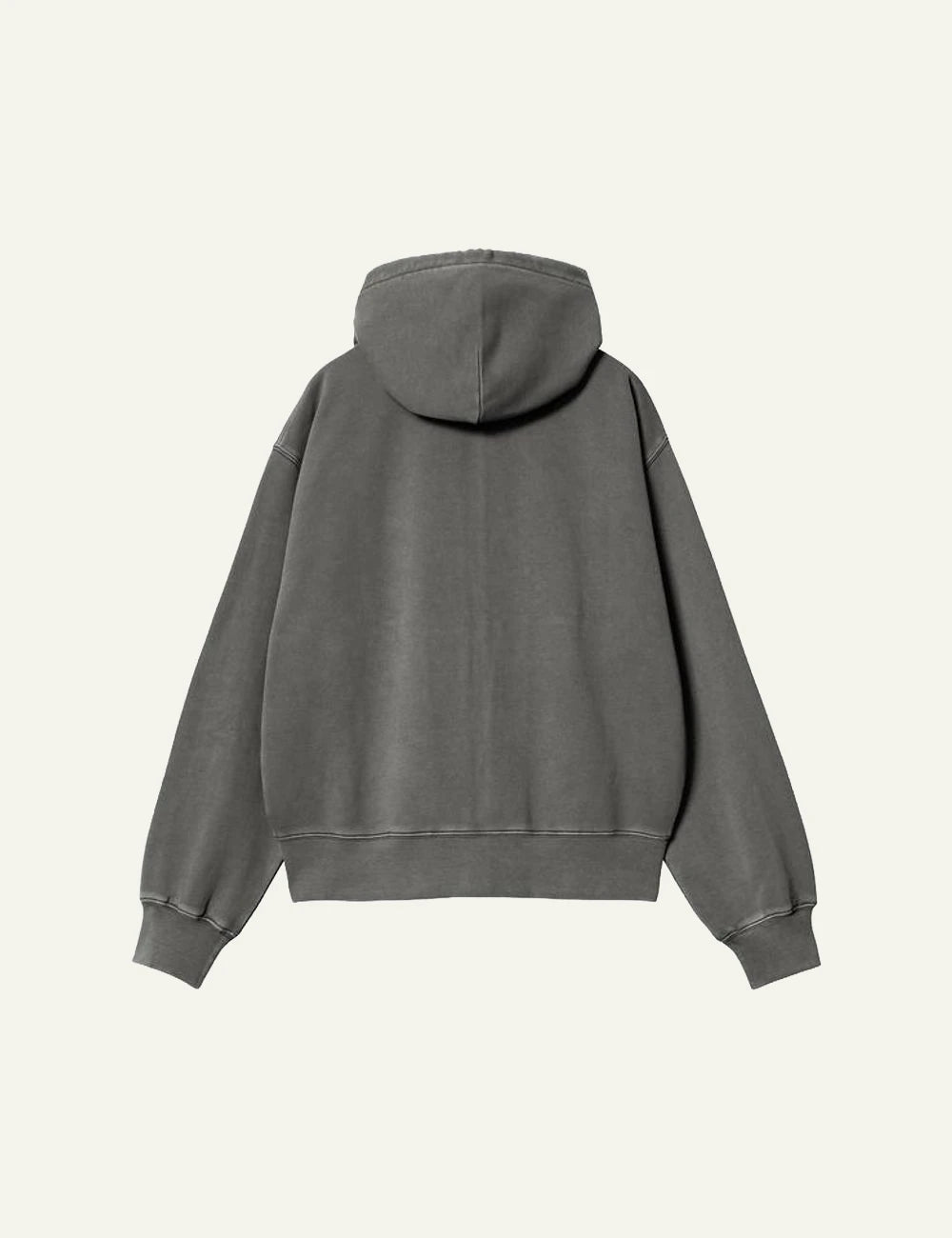 Carhartt zip up hoodie in washed grey with front pocket back flat view