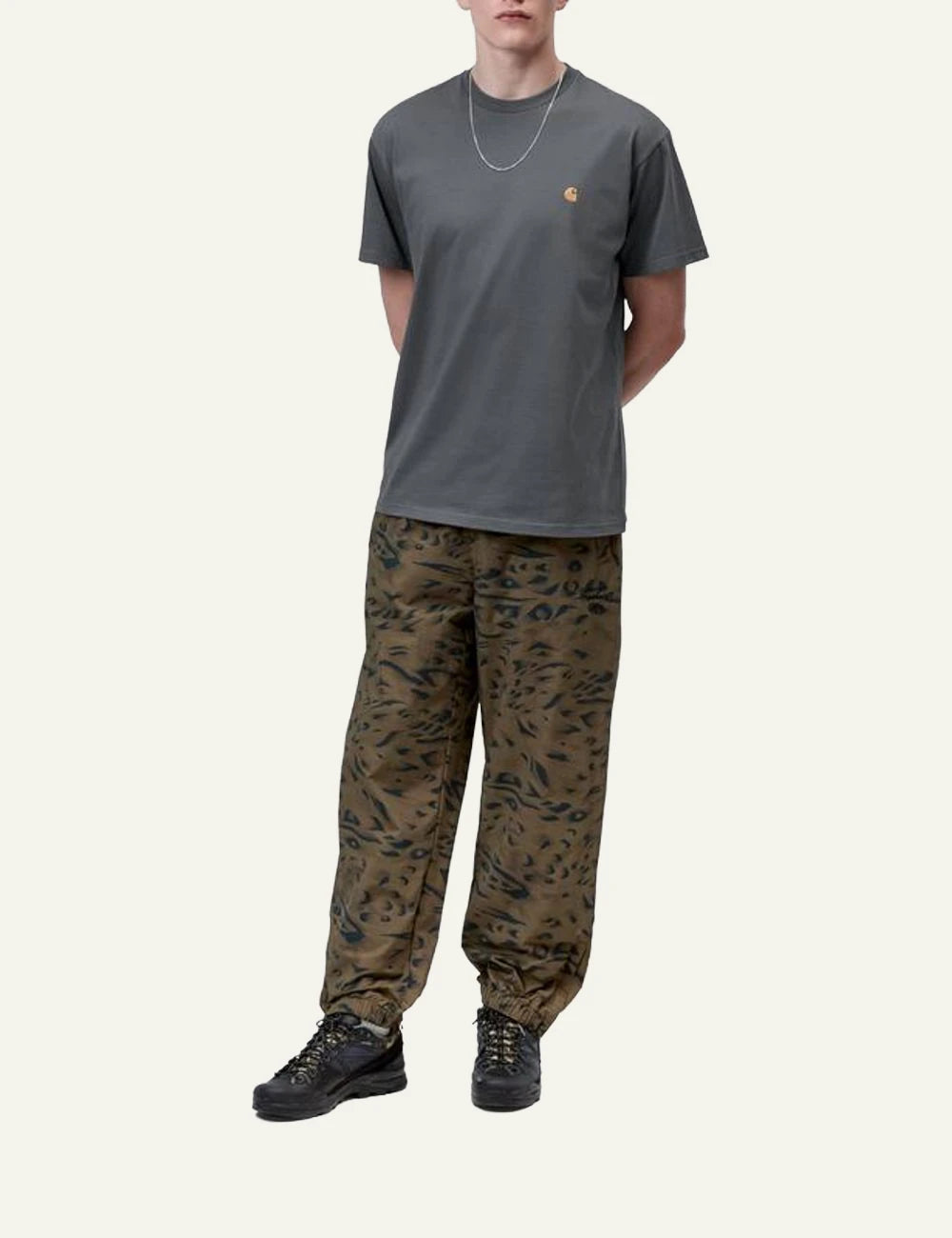 Carhartt WIP Chase tee grey embroidered logo front full body view
