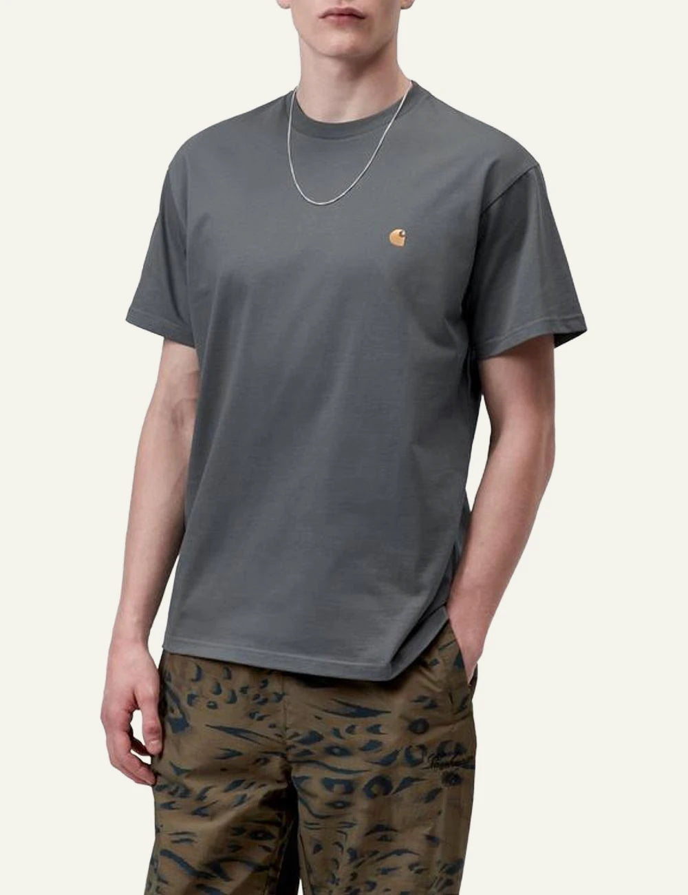 Carhartt WIP Chase tee grey embroidered logo front model view