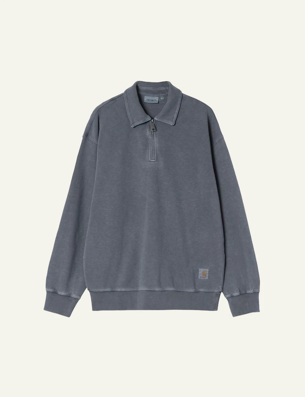 Carhartt WIP Harper Polo sweatshirt blue grey garment dyed front view